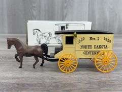 1989 North Dakota Centennial Horse Drawn Bank, 7”, Ertl, Missing Key