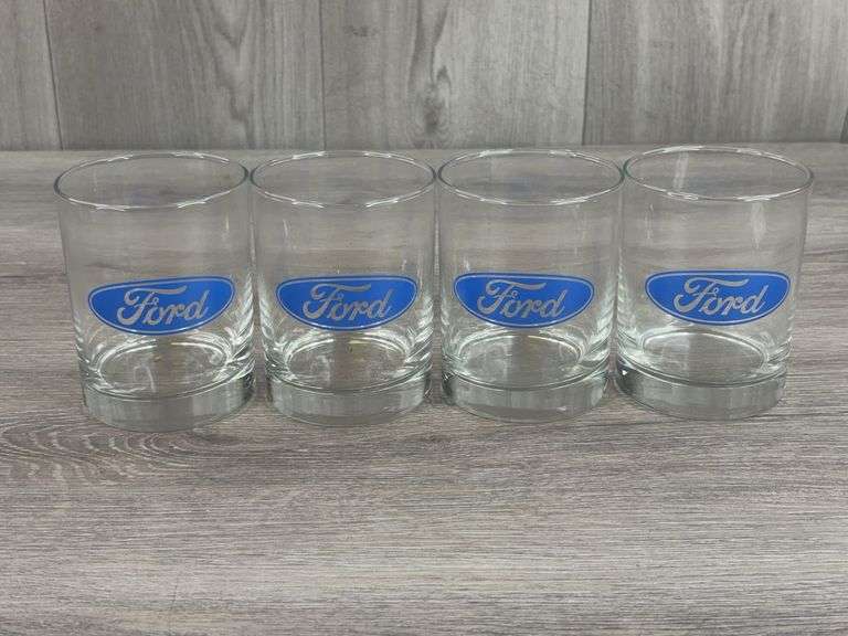 4 Ford Drinking Glasses, 4 1/8”H