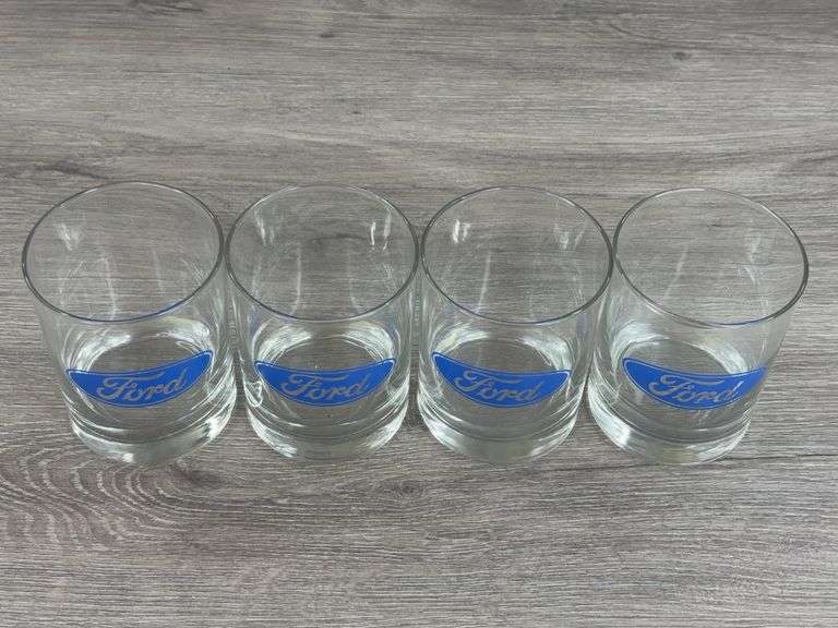 4 Ford Drinking Glasses, 4 1/8”H