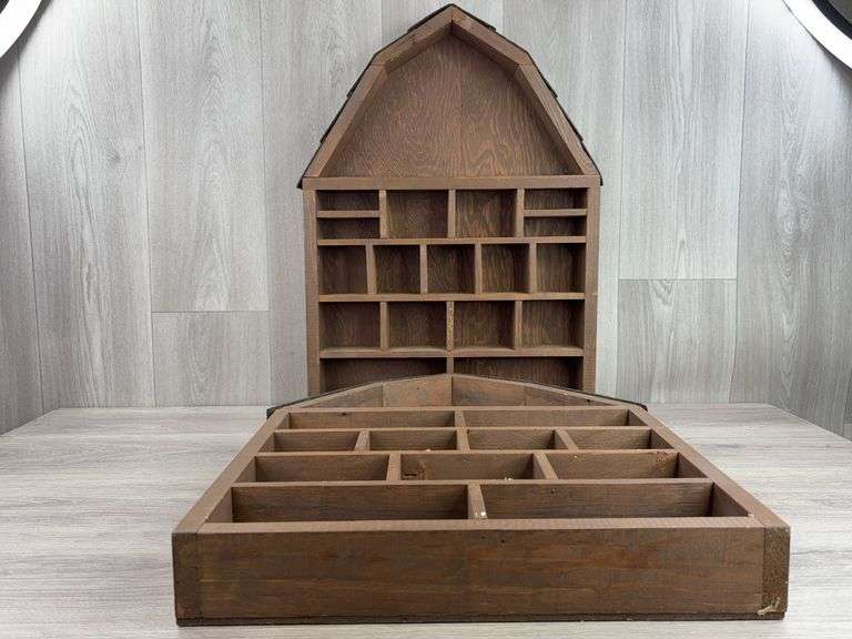 2 Wood Barn Display Cases, 18”Wx24”Hx3”D
