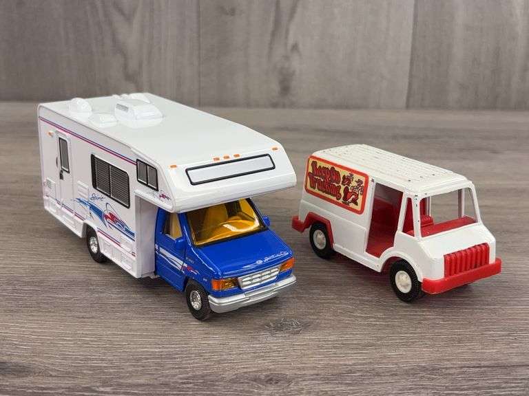Ford E-350XL RV Camper-6”, Tins Toys; Keep On Trucking Panel Truck-3 7/8”, Tootsie Toys