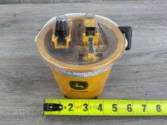 John Deere 2 Vehicles & Shovel Set In Bucket