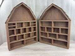 2 Wood Barn Display Cases, 18”Wx24”Hx3”D