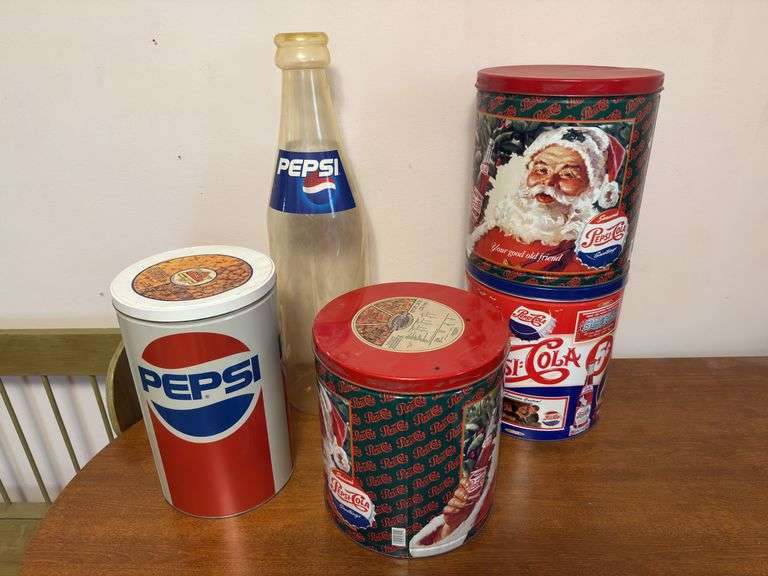 Pepsi-Cola Plastic Bottle-24”H & Tins
