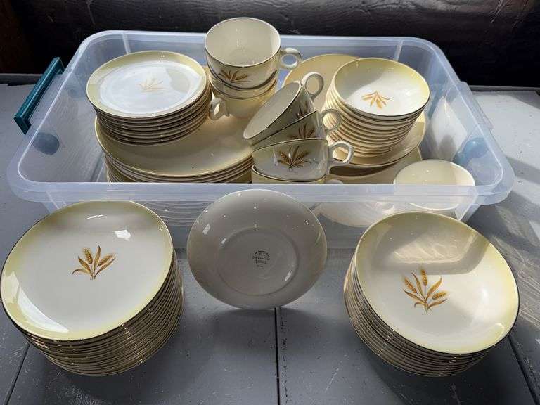 Taylor-Smith-Taylor Versatile Wheat Pattern Dishes-10” Dinner Plates, Cups, Saucers, Serving Plates