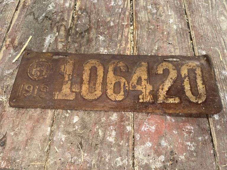 1919 IH Metal License Plate, 14 3/4”x4 3/4”