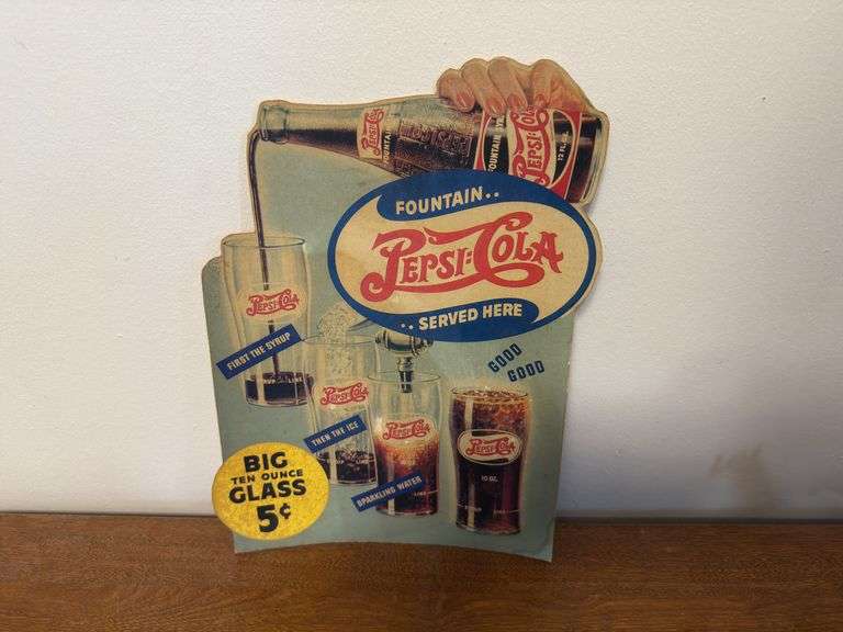 Pepsi-Cola Cardboard Stand Up Sign, 9 1/2”x14”