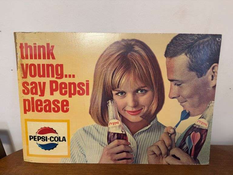 Pepsi-Cola Think Young Cardboard Sign, 36”x25”