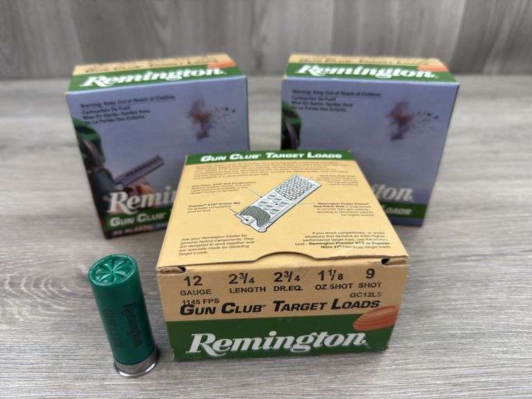 Remington 12 Gauge Gun Club Target Loads, 2 3/4”, 1 1/8 Oz., 9 Shot, 2 Full, 1 Partial(12) Boxes