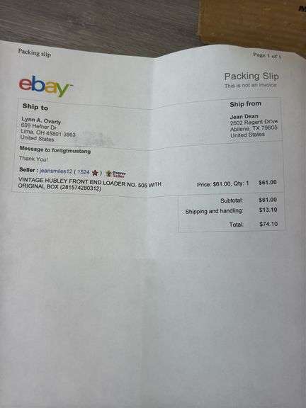 Hubley Mighty Metal Front End Loader, Original Box