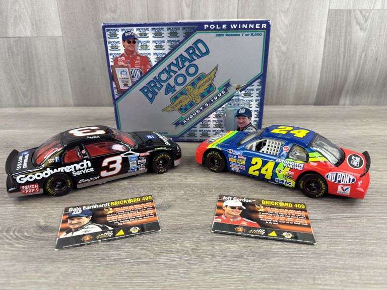 Dale Earnhardt Sr. #3 Race Winner & Jeff Gordon #24 Pole Winner 1995 Brickyard 400 Stock Cars, 1/24, Limited Edition Trading Cards, Action Packed