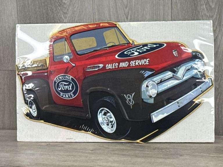 Ford F100 Sales & Service Metal Cutout Sign, 19 1/2” Wide