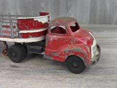 Hubley Truck & Stake Trailer, 17 1/2” Long, Has Been Painted