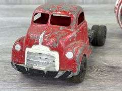 Hubley Truck & Stake Trailer, 17 1/2” Long, Has Been Painted