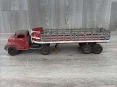 Hubley Truck & Stake Trailer, 17 1/2” Long, Has Been Painted