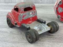 Hubley Truck & Stake Trailer, 17 1/2” Long, Has Been Painted