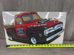 Ford F100 Sales & Service Metal Cutout Sign, 19 1/2” Wide