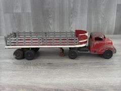 Hubley Truck & Stake Trailer, 17 1/2” Long, Has Been Painted