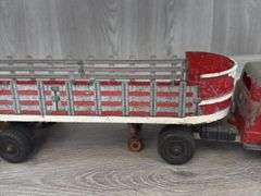 Hubley Truck & Stake Trailer, 17 1/2” Long, Has Been Painted
