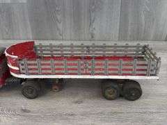 Hubley Truck & Stake Trailer, 17 1/2” Long, Has Been Painted