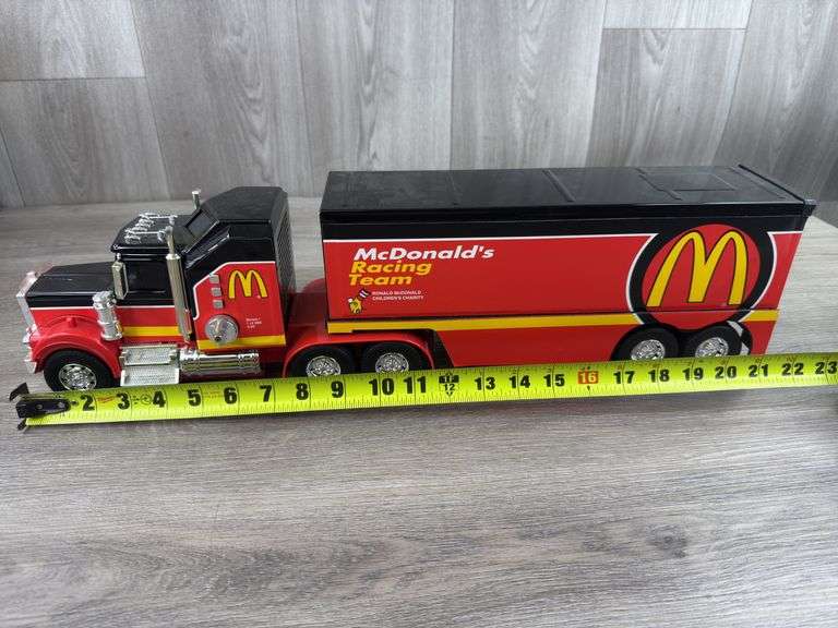 McDonald’s Racing Team Kenworth Tractor Trailer, 22 1/2” Long, Series I, 1 Of 288, Buddy L, Needs Batteries-Clean Compartment
