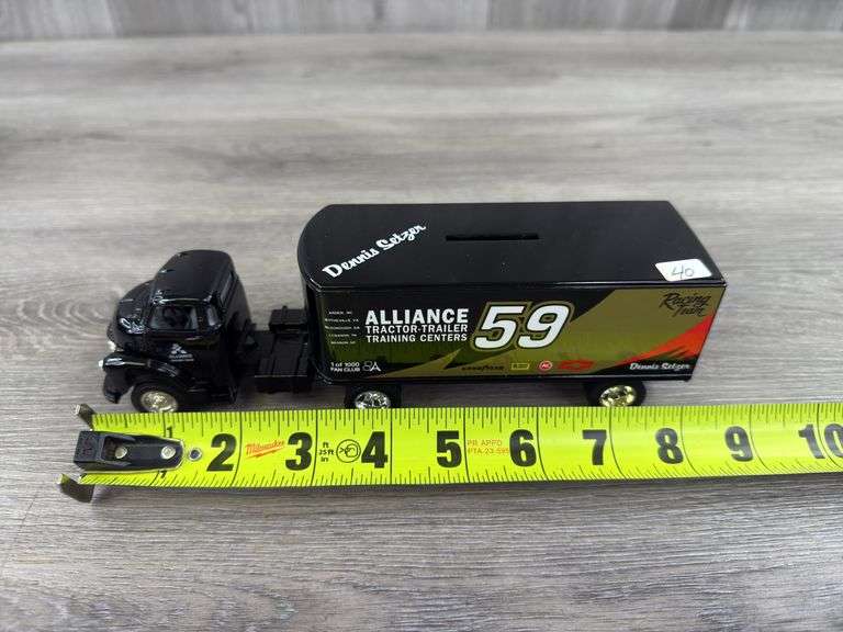 Dennis Setzer #59 Alliance Racing Team 1960 Chevy Tractor Trailer Bank, 8 1/2” Long, Certified #788/1000, Ertl