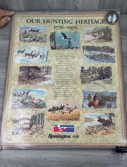 Remington Our Hunting Heritage 1776-1976 Poster, 23”Wx29 1/2”L, Weight Not Included