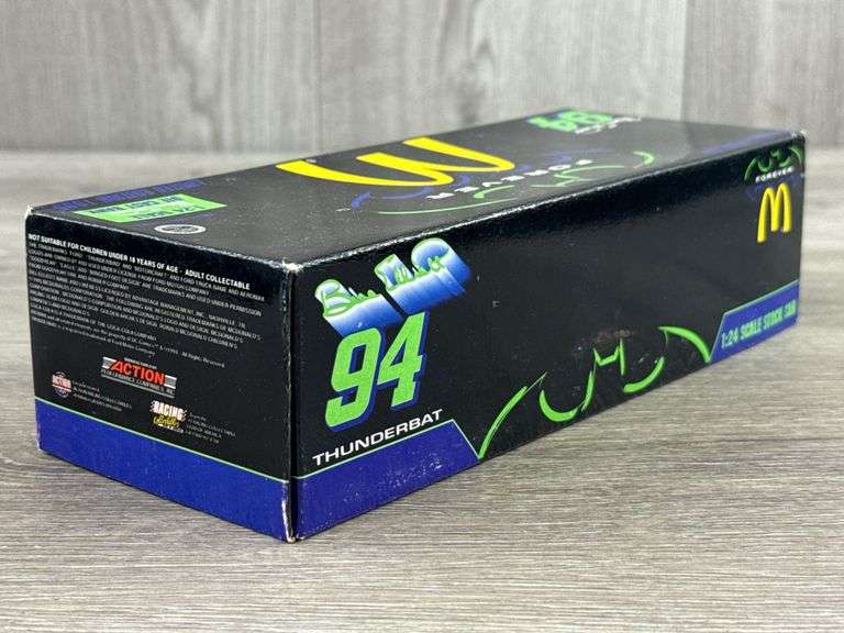 Bill Elliott #94 McDonald’s/Batman Forever Thunderbat Ford Stock Car Bank, 1/24, 1995 Limited Edition, Action