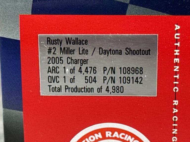 Rusty Wallace #2 Miller Lite/Daytona Shootout 2005 Charger Stock Car, 1/24, Limited Edition, 1 Of 4980, Rusty’s Last Call, Action