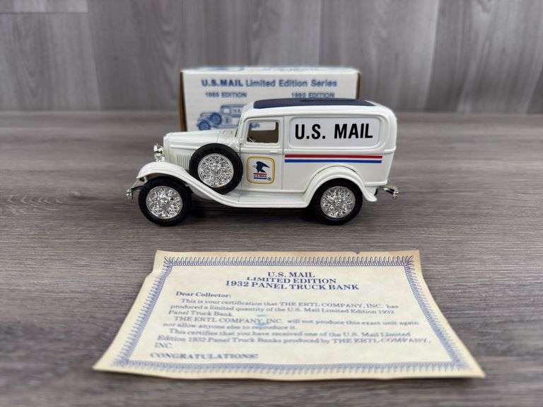U.S. Mail 1932 Ford Panel Truck Bank, 1/25, 1989 Limited Edition, 3rd Edition, Certificate, Ertl