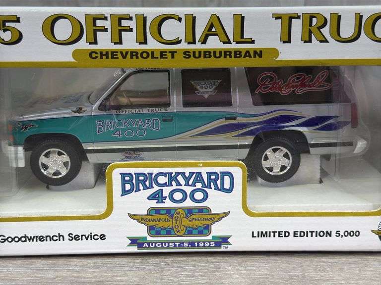 Dale Earnhardt Sr. #3 Goodwrench 1995 Official Brickyard 400 Chevrolet Suburban Truck Bank, 1/25, Limited Edition 5000, Certificate Of Authenticity, Brookfield Collectors Guild