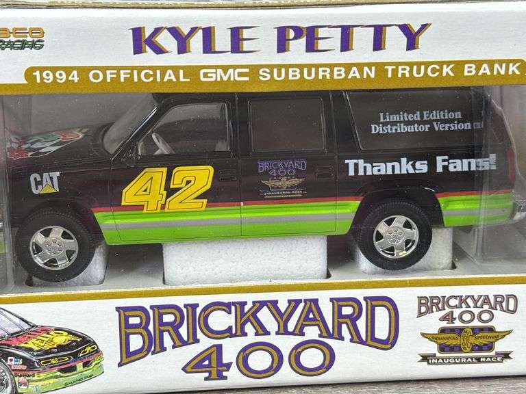 Kyle Petty #42 Mello Yello 1994 Brickyard 400 Inaugural Race Official GMC Suburban Truck Bank, 1/25, 1 Of 10,000, Limited Edition Distributor Version, Brookfield Collectors Guild