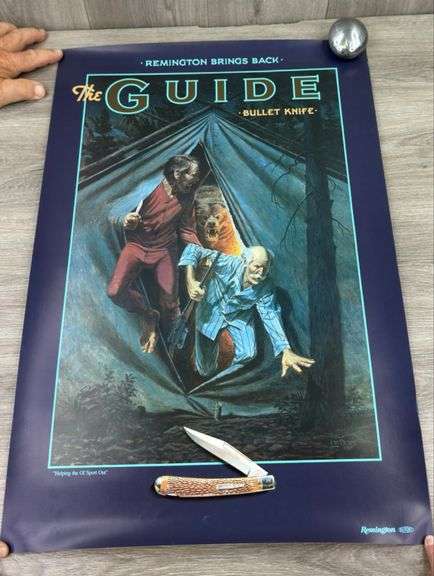 Remington Brings Back The Guide Bullet Knife “Helping The Ol’ Sport Out” Poster, 19 3/4”Wx30”H