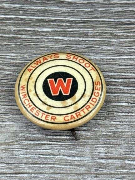 Always Shoot Winchester Cartridges Button, The Whitehead & Hoag Co., 7/8” Diameter