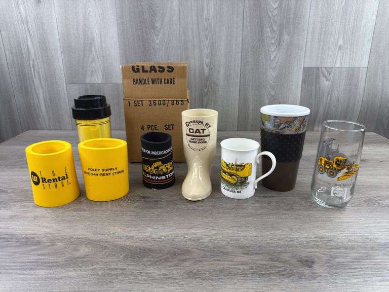 Caterpillar/Pepsi 16-G Grader Set Of 4 Drinking Glasses, Koozies, Mugs