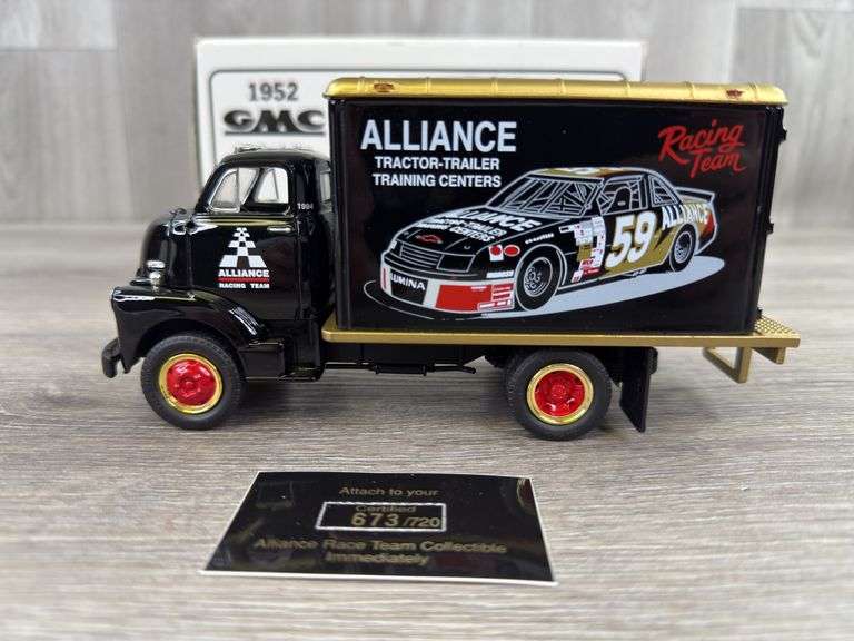 Dennis Setzer #59 Alliance Racing Team 1952 GMC Dry Goods Van Bank, 1/34, Certified #673/720, Precision Collectible, First Gear