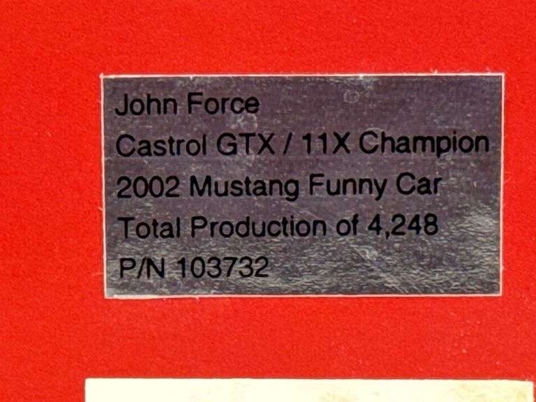 John Force Castrol GTX/11X Champion 2002 Mustang Funny Car W/Fiberglass Body, 1/16, Limited Edition, 1 Of 4248, Action