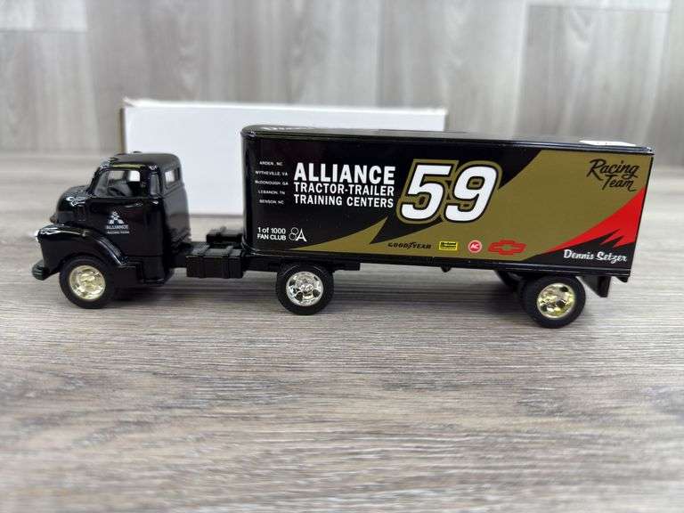 Dennis Setzer #59 Alliance Racing Team 1960 Chevy Tractor Trailer Bank, 8 1/2” Long, Certified #788/1000, Ertl