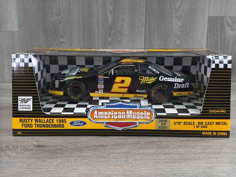 Rusty Wallace #2 Miller Genuine Draft 1995 Ford Thunderbird Stock Car, 1/18, #2646/5000, American Muscle, Ertl Collectibles
