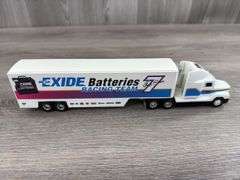 Geoff Bodine #7 Exide Batteries Freightliner Racing Team Transporter, 1/64, Limited Edition, White Rose Collectibles, Ertl, Original Shipping Box