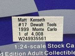 Matt Kenseth #17 Dewalt Tools 1999 Monte Carlo Stock Car, 1/24, Limited Edition, 1 Of 4008, Action
