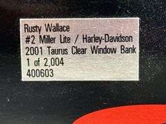 Rusty Wallace #2 Miller Lite/Harley Davidson 2001 Taurus Clear Window Bank, 1/24, Limited Edition, #690/2004, Action