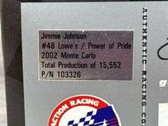 Jimmie Johnson #48 Lowe’s/Power Of Pride 2002 Monte Carlo Stock Car, 1/24, Limited Edition, Action 10th Anniversary