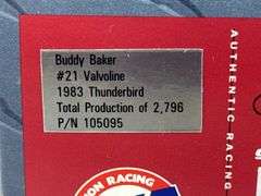 Buddy Baker #21 Valvoline 1983 Ford Thunderbird Stock Car, 1/24, Limited Edition, 1 Of 2796, Historical Series, Action