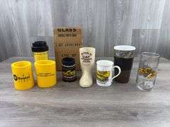 Caterpillar/Pepsi 16-G Grader Set Of 4 Drinking Glasses, Koozies, Mugs