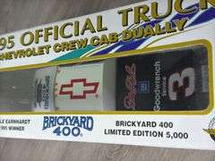 1995 Chevrolet Crew Cab Dually Brickyard 400 Official Truck Bank, 1/24, Dale Earnhardt Winner, Limited Edition Of 5000, Certificate Of Authenticity, Brookfield Collectors Guild