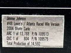 Jimmie Johnson #48 Lowe’s/Atlanta Raced Win Version 2004 Monte Carlo Stock Car, 1/24, Limited Edition, Wristband Included-Life Is A Team Sport, Action