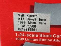 Matt Kenseth #17 Dewalt Tools 1999 Monte Carlo Stock Car Bank, 1/24, Limited Edition, #1324/2500, Action Racing Collectables Club Of America