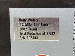 Rusty Wallace #2 Miller Lite Black 2002 Taurus Stock Car, 1/24, Limited Edition, 1 Of 8592, Action 10th Anniversary