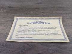 U.S. Mail 1932 Ford Panel Truck Bank, 1/25, 1989 Limited Edition, 3rd Edition, Certificate, Ertl